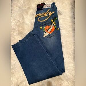 ED Hardy wide Leg Trendy Blue Jeans